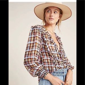 NWT Anthropologie Maeve Ruffle Wrap Laila Blouse